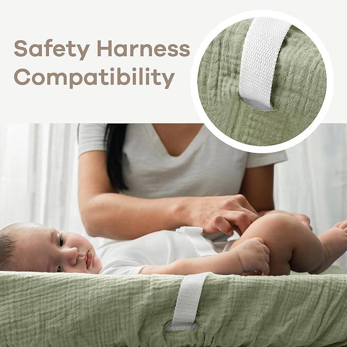 Comfy Cubs Muslin Fitted Changing Pad Cover - Soft, Breathable & Washable 100% Cotton Fitted Sheet for Baby's Comfort - Universal Fit for Flat & Curved Baby Changer Pad - Sage