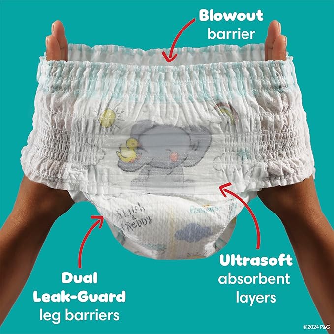 Pampers Diapers - Swaddlers 360° - Size 3, 124 Count, up to 100% Leakproof Comfy Dry Fit, Designed for Easy Changes, Pull On Baby Diaper (Packaging May Vary)