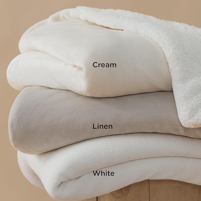 Bedsure GentleSoft Sherpa Fleece Blankets Queen Size for Bed - Thick and Warm, Soft Fuzzy Plush Queen Blanket for Winter, White, 90x90 Inches