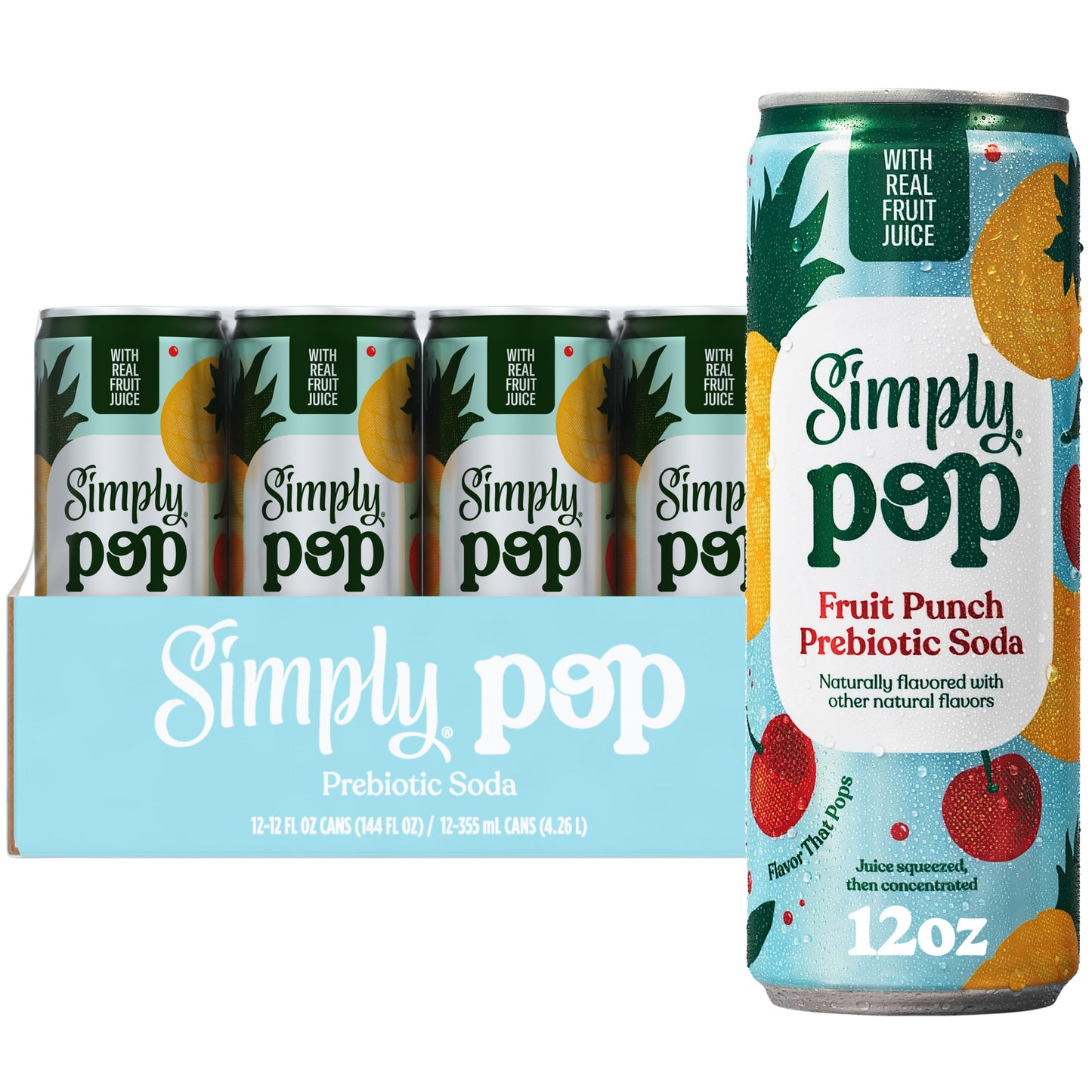 Simply POP Prebiotic Soda Fruit Punch Cans  12 fl oz  12 Pack