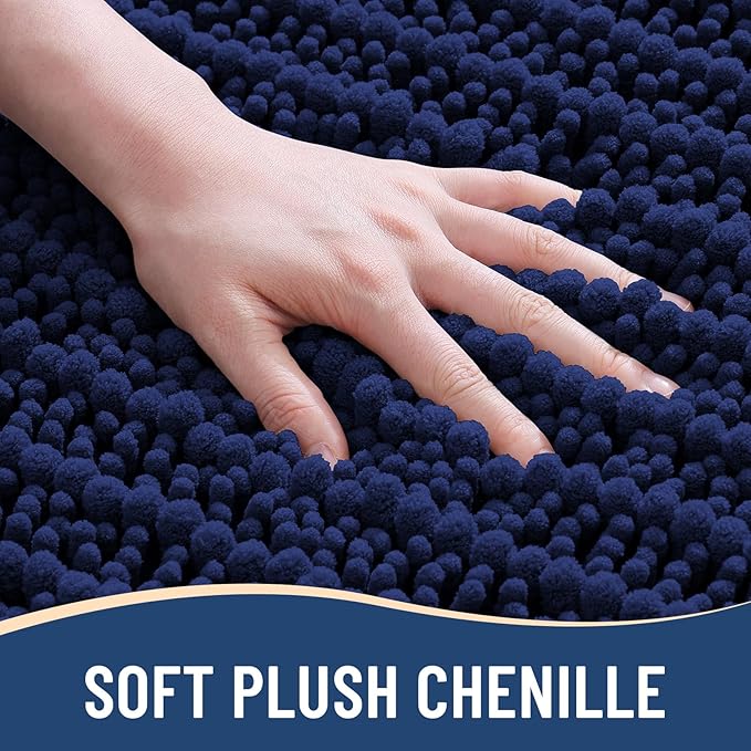 Arotive Luxury Chenille Bathroom Rug Mat, Extra Soft Thick Absorbent Shaggy Bath Rugs, Non-Slip Machine Wash Dry, Plush Bath Mats for Bathroom, Shower and Tub, 47x32, Navy