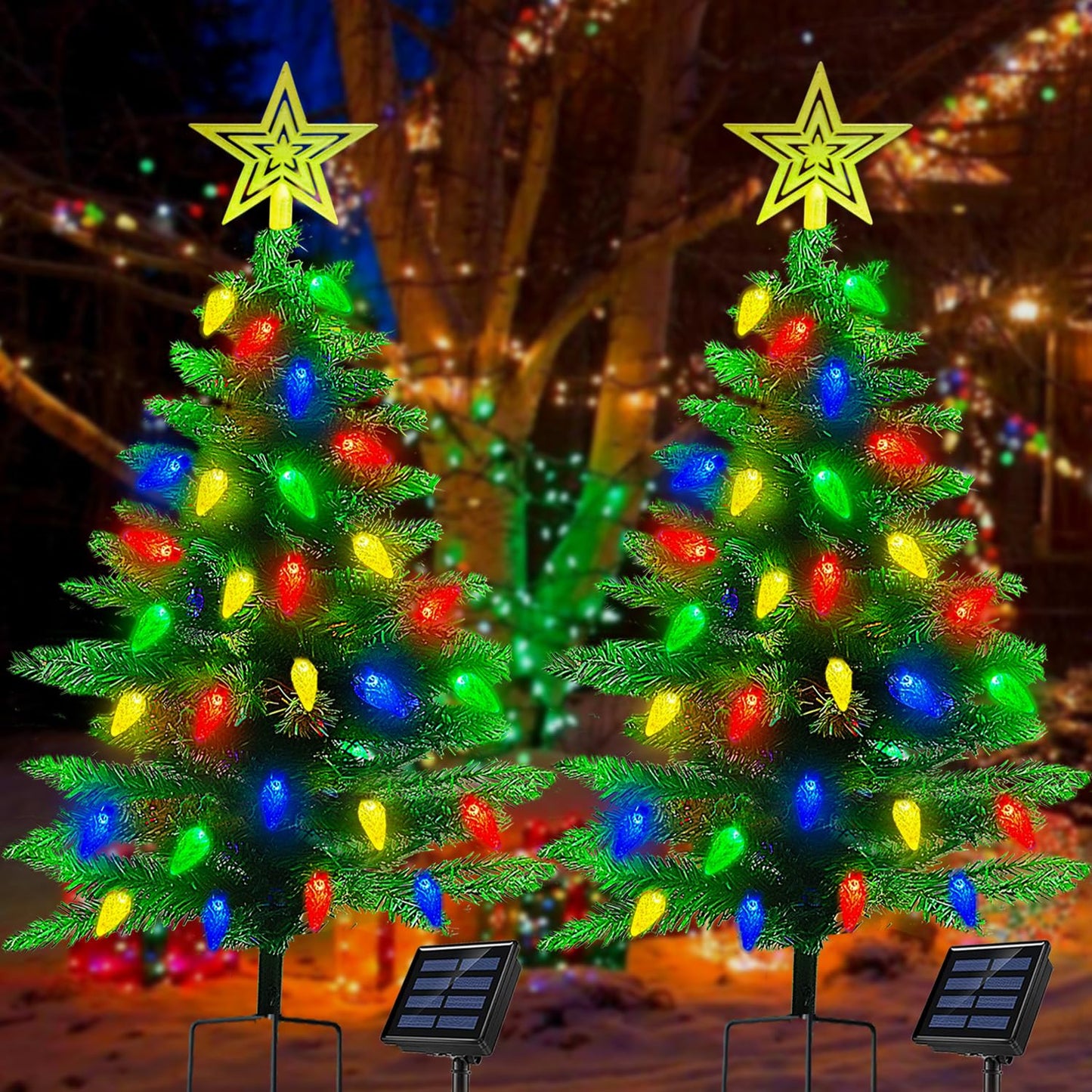 Ohwewant 2-Pack Solar Christmas Tree Lights, 3.6Ft, 100 Led, 8 Modes, Waterproof, Green Tree Decorations For Yard And Porch