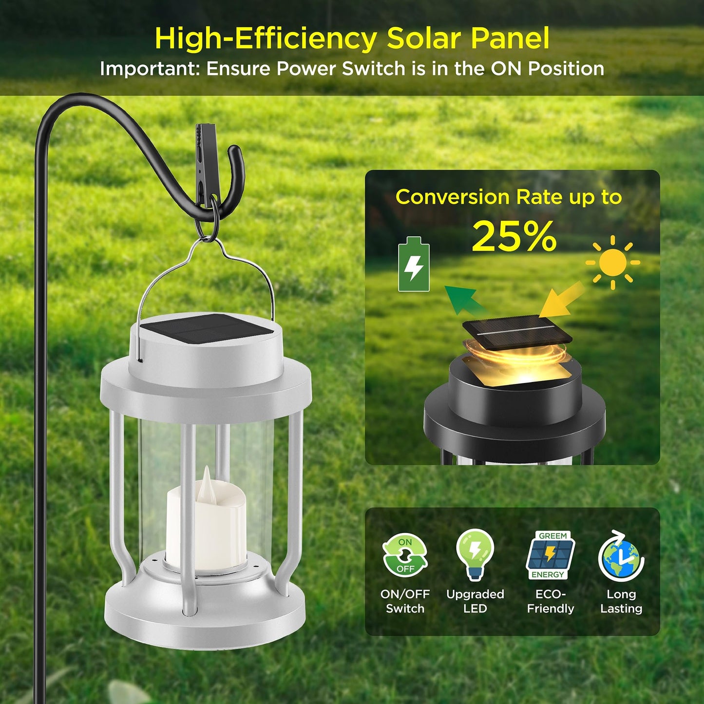 FriutShine Solar Lantern - Hanging Outdoor Indoor Light, Flameless Candle, Weatherproof, 1 Pack, White, Model L01