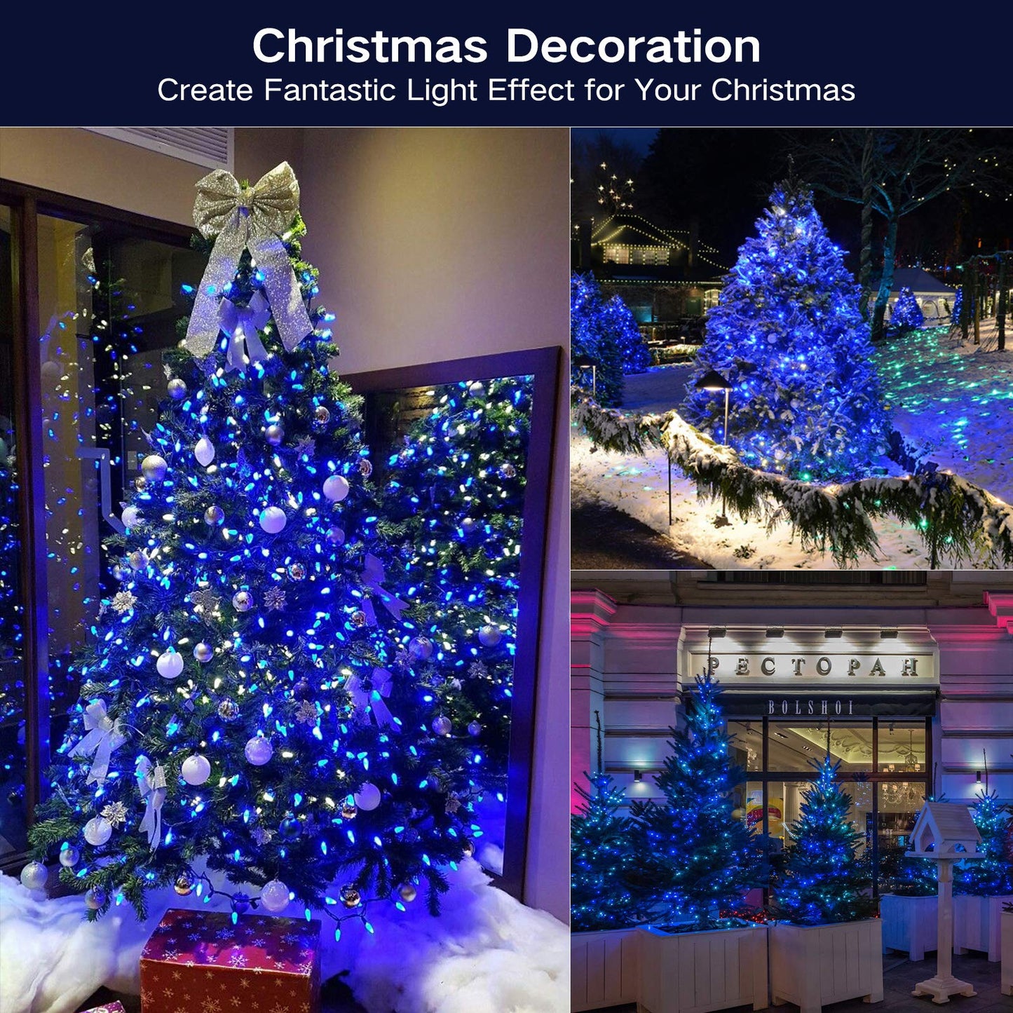 Odeetronic 21.63Ft 100 Count Blue Incandescent Christmas String Lights, Ul Certified, Indoor/Outdoor Decor