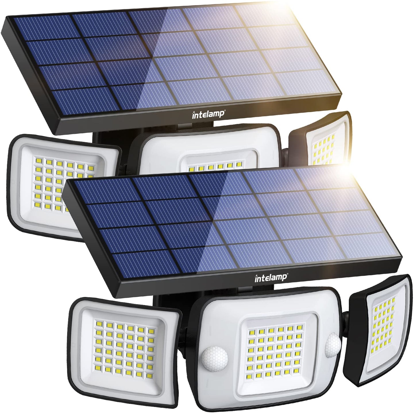 Intelamp Motion Sensor Flood Lights - 2 Pack, 1200Lm, Black, Adjustable 3 Mode Security Lights For Patio, Garage, Porch