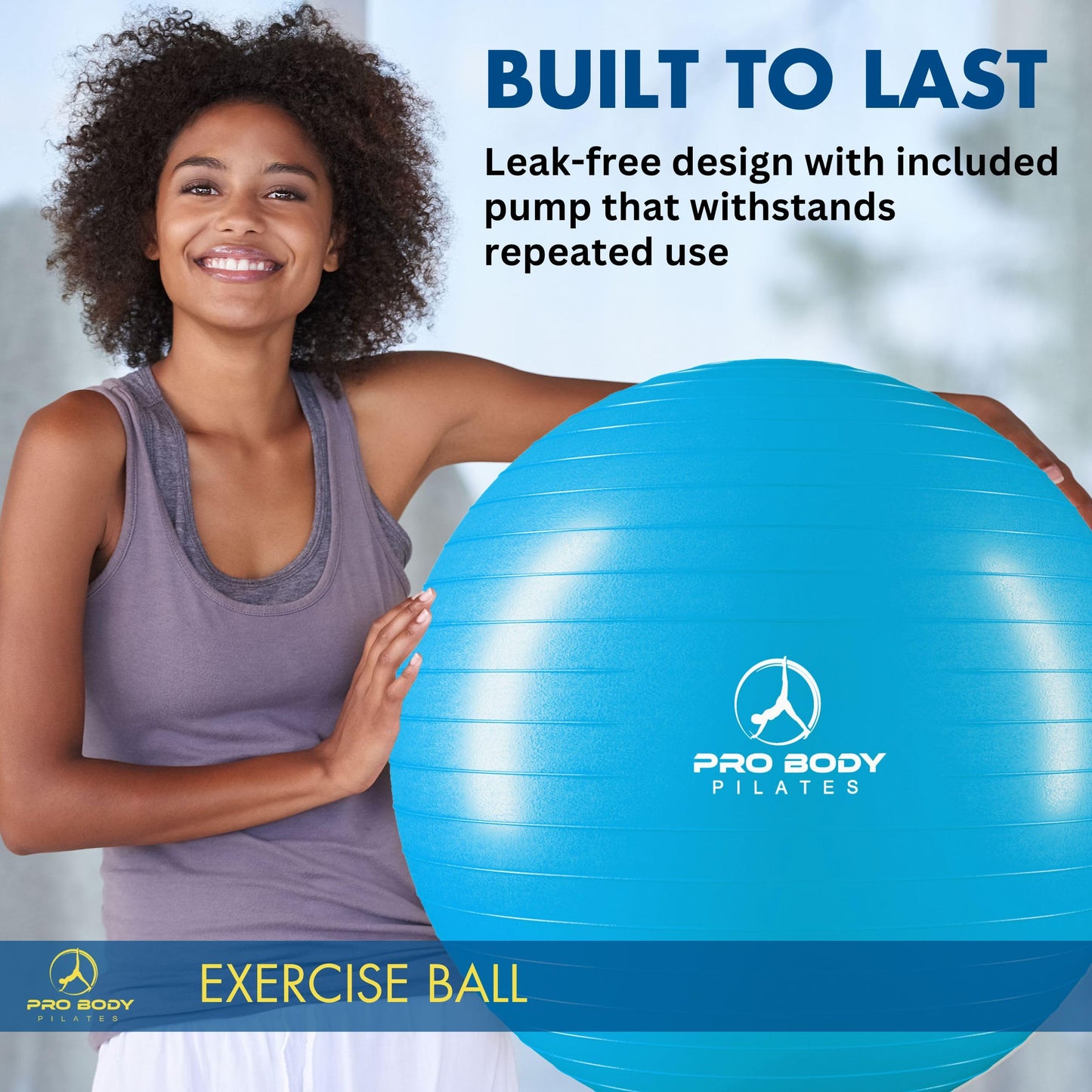 ProBody Pilates Exercise Ball - Multiple Sizes Gym Grade Balance Ball for Fitness, Workout, Pregnancy & Physical Therapy, Stability Yoga Ball Chair (Teal, 45 cm)