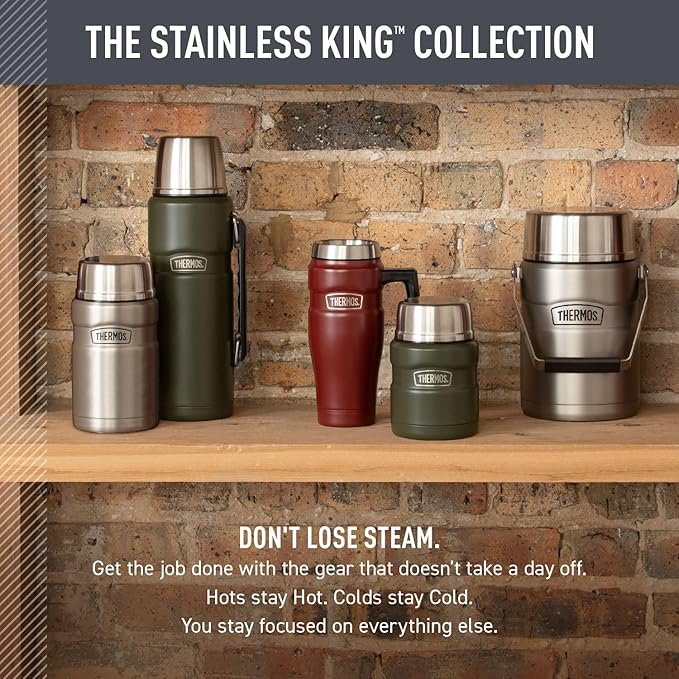 THERMOS Stainless King Vacuum-Insulated Food Jar with 2 Storage Container Inserts, 47 Ounce, Matte Steel