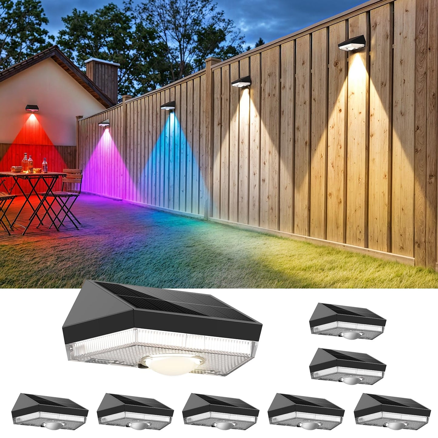 Ugdluck Solar Fence Lights 9 Lighting Modes & Color Changing Mode Ip65 Waterproof Outdoor  Solar Deck Lights For Outside/Patio/Backyard/Wall/Pool/Fence/Railing/Step(8Pack)
