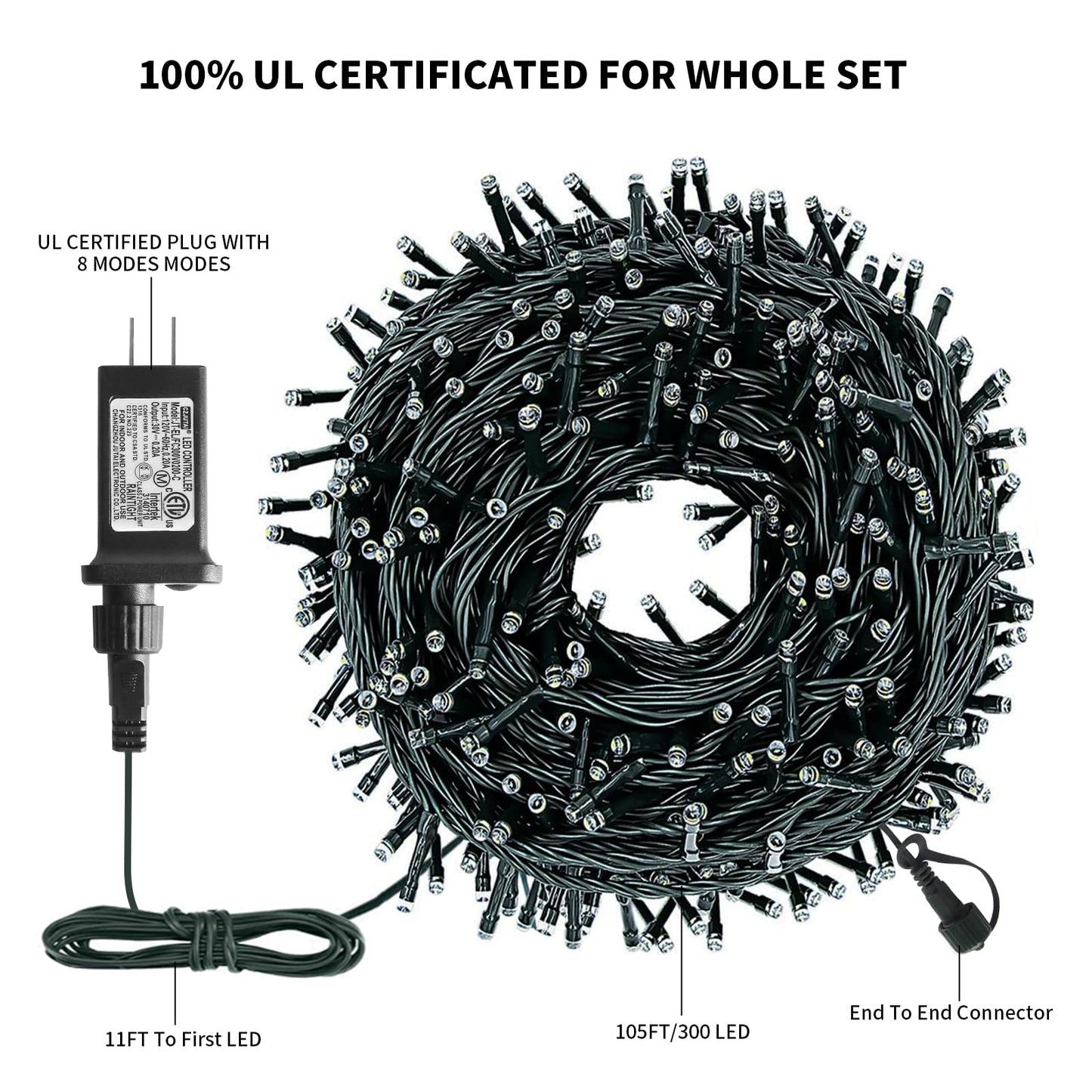 Xtf2015 Christmas String Lights  105Ft 300 Led Christmas Lights 8 Modes Memory Function & Timer- Ul Certified - Outdoor Indoor Christma S Fairy Lights For Tree  Garden  Party  Wedding(Red + White)