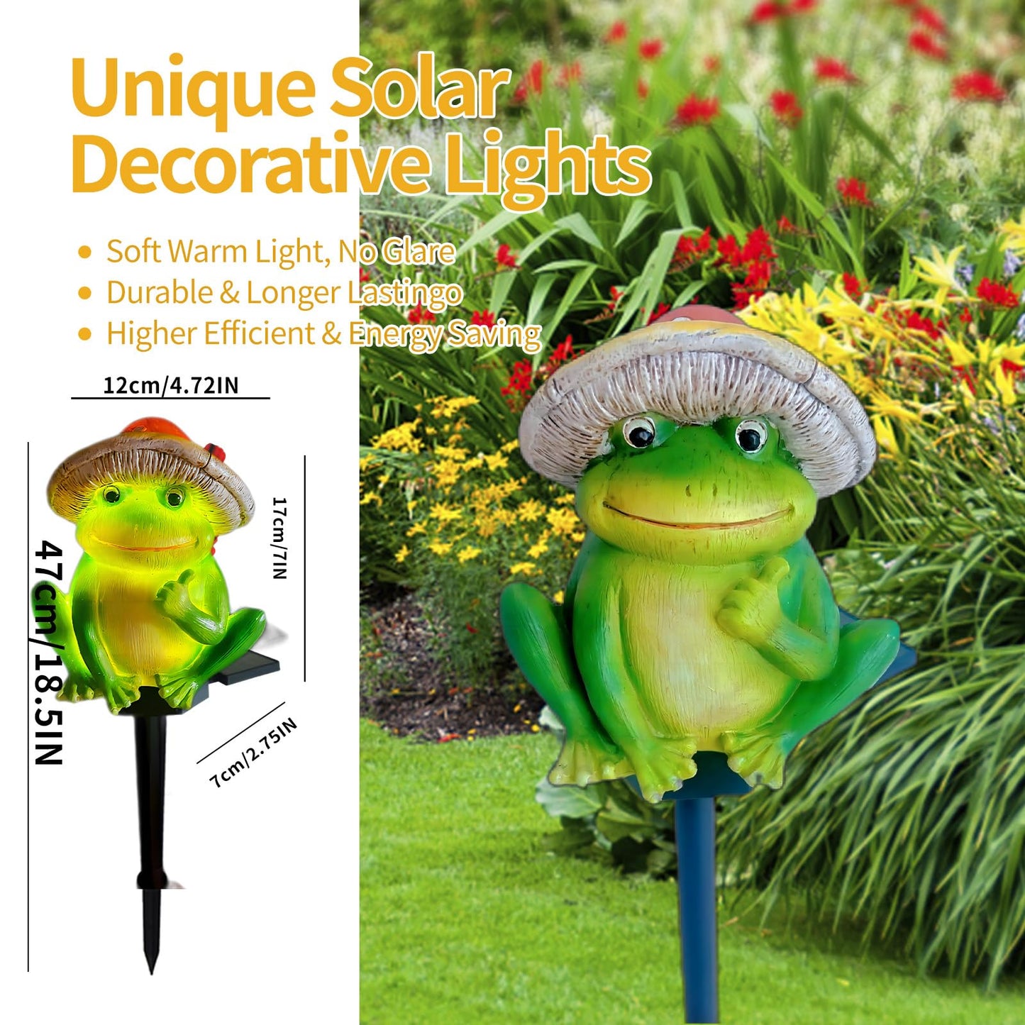 Qh & Garden Frog Solar Lights - Waterproof Frog Figurines For Outdoor Garden Decor  Perfect Statues Gifts For Mom - Solar Power Led Light For Garden  Lawn  Patio  Pathway