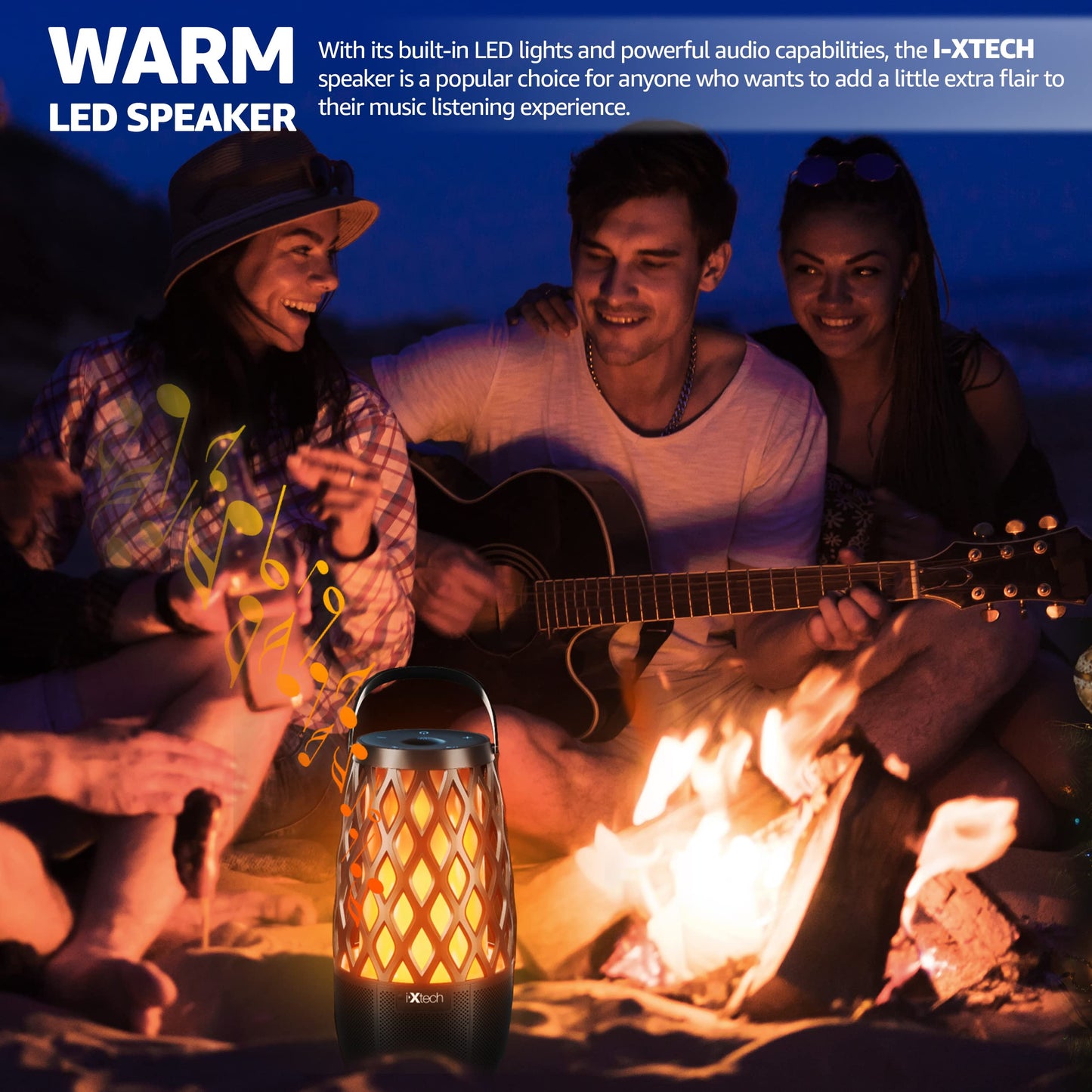 Ixtech Outdoor Bluetooth Speaker Waterproof Wireless With Led Flame Light, Shower Bluetooth Speaker For Camping Patio Home Decor