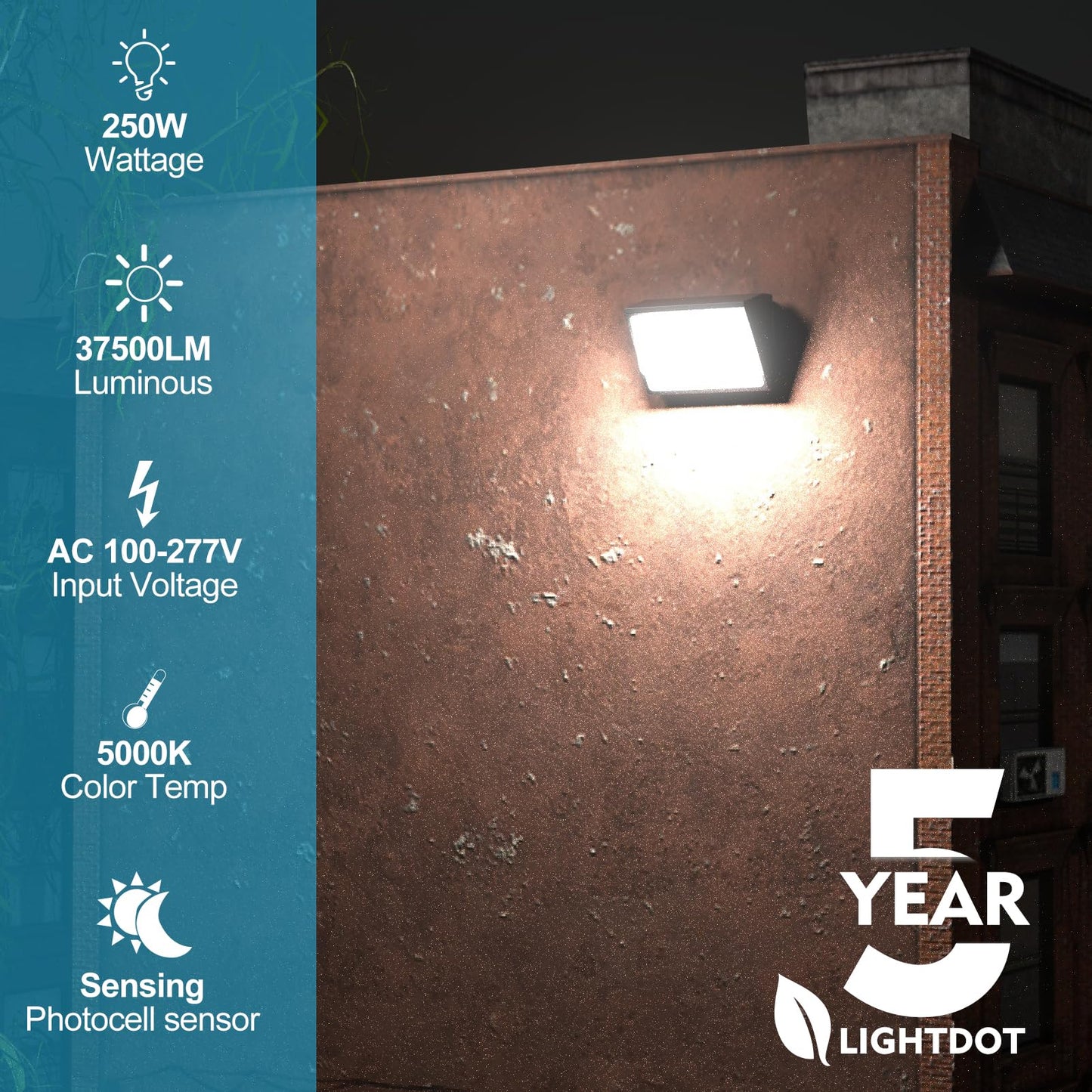 Lightdot 6Pack 250W Led Wall Pack Lights - 37500Lm(150Lm/W) Dusk-To-Dawn (100-277V) 5000K Ip65 Outdoor Exterior Lighting Fixture For Warehouse/Parking Lots | 5-Yr Warranty  Etl(Height:20-40Ft)