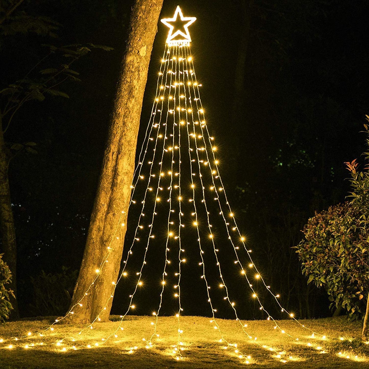 Cerflyer Christmas String Lights 320 LED 11.5 Ft Waterfall with Big Star Topper, Warm White, Model YLS1000WD01