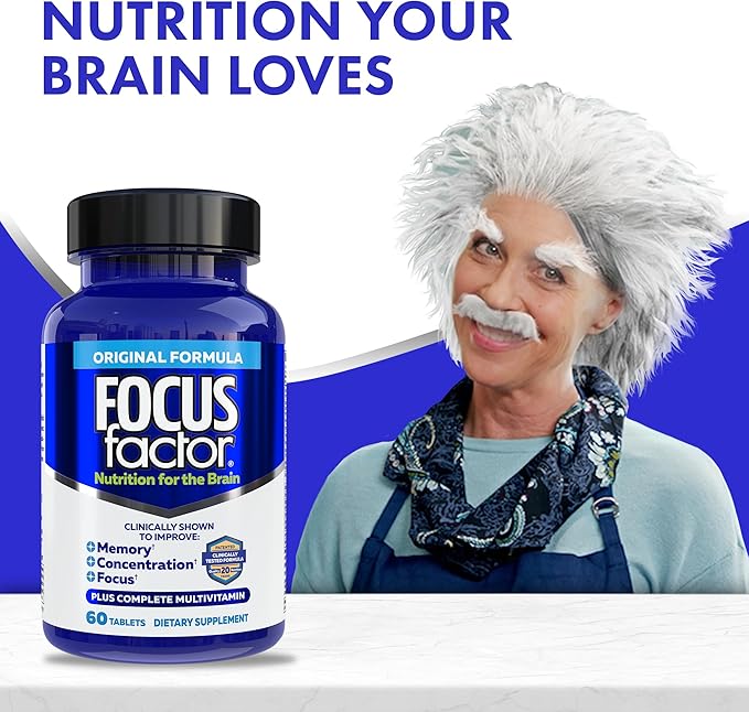 Focus Factor Nutrition for The Brain, Improved Memory & Concentration Brain Supplement, Complete Multivitamin with Vitamins B6, B12, D, Bacopa Monnieri & Tyrosine, 60 Count (2 Pack)