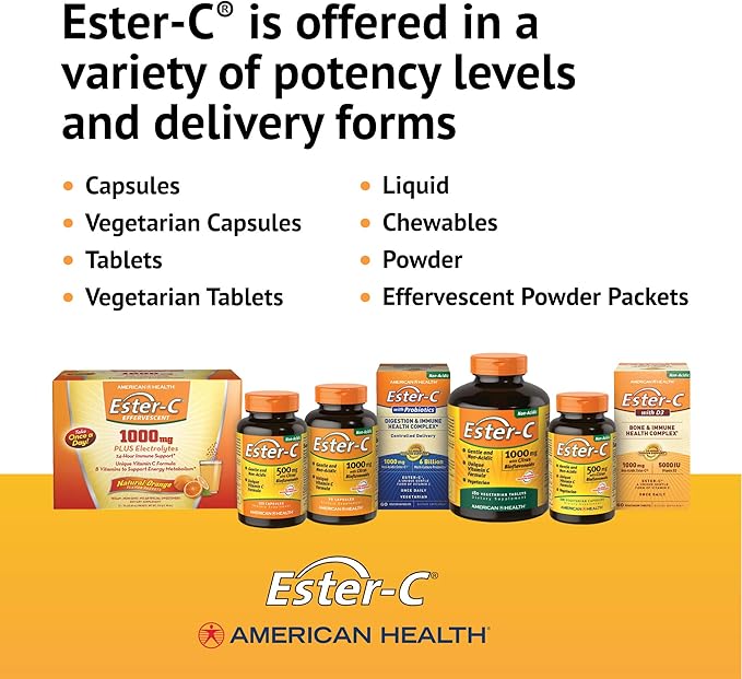 Ester-C American Health Vitamin C 500 mg Coated Tablets, Immune System Booster, Stomach-Friendly Supplement, 225 Count
