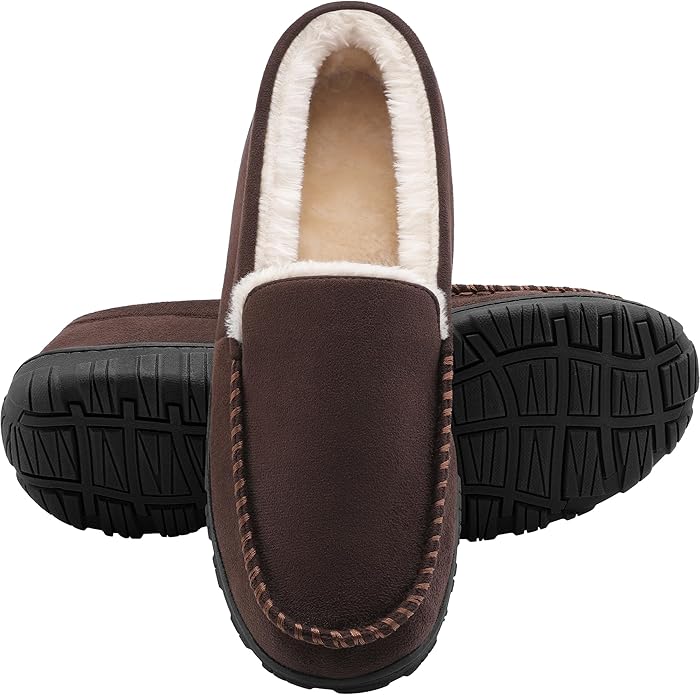 shoeslocker Men's Slippers Indoor Outdoor Warm Soft Plush Memory Foam House Slippers for Men Comfortable Bedroom Moccasin ...