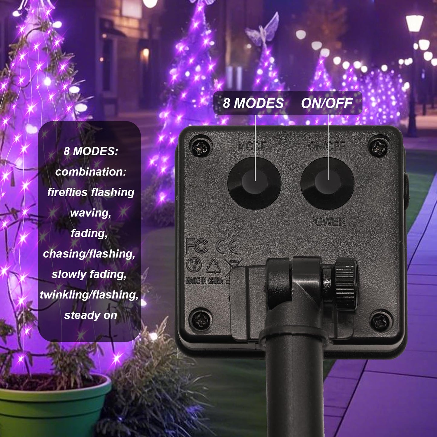 ANGMLN Solar Waterfall Fairy Bunch Lights, 200 LEDs, Purple, Waterproof, 8 Modes, Model MBSHD, Outdoor Garden Decorations