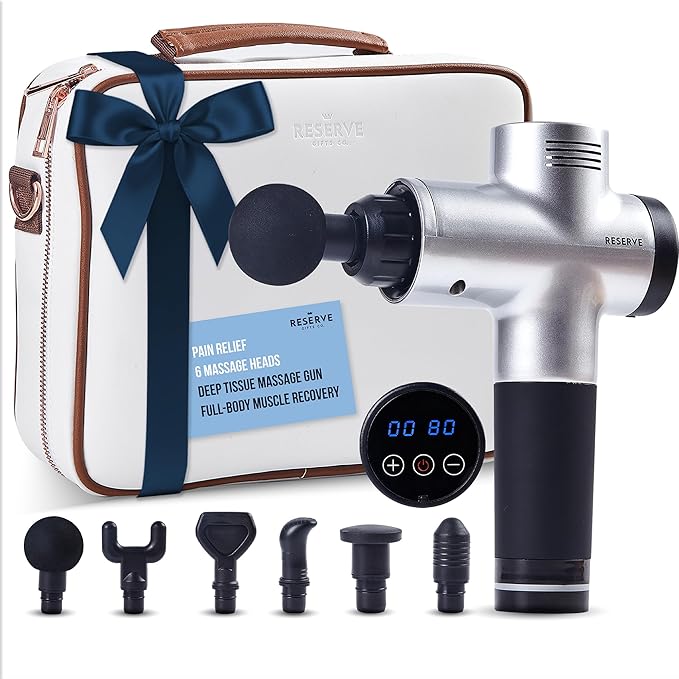 Reserve Gifts Co. Massage Gun Gift with Carrying Case - Deep Tissue Back Massager for Pain Relief with 6 Percussion Relaxa...