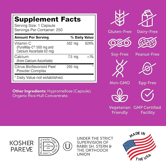 Zahler Vitamin C 500mg - Vitamin C Capsules 500mg with Bioflavonoids - Gentle on Stomach - Immune Support - Gluten Free Non-GMO VIT C 500mg Vitamin C Supplement for Adults (250 Count)