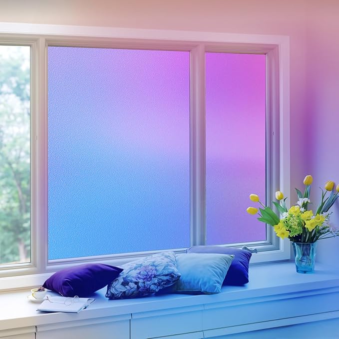 Coavas Stained Glass Window Privacy Film Rainbow Frosted Decorative Static Clings, Opaque Iridescent Prism Window Decals, Sun Blocking Anti-Glare Door Coverings(11.8 x 78.7 Inch, Colorful)