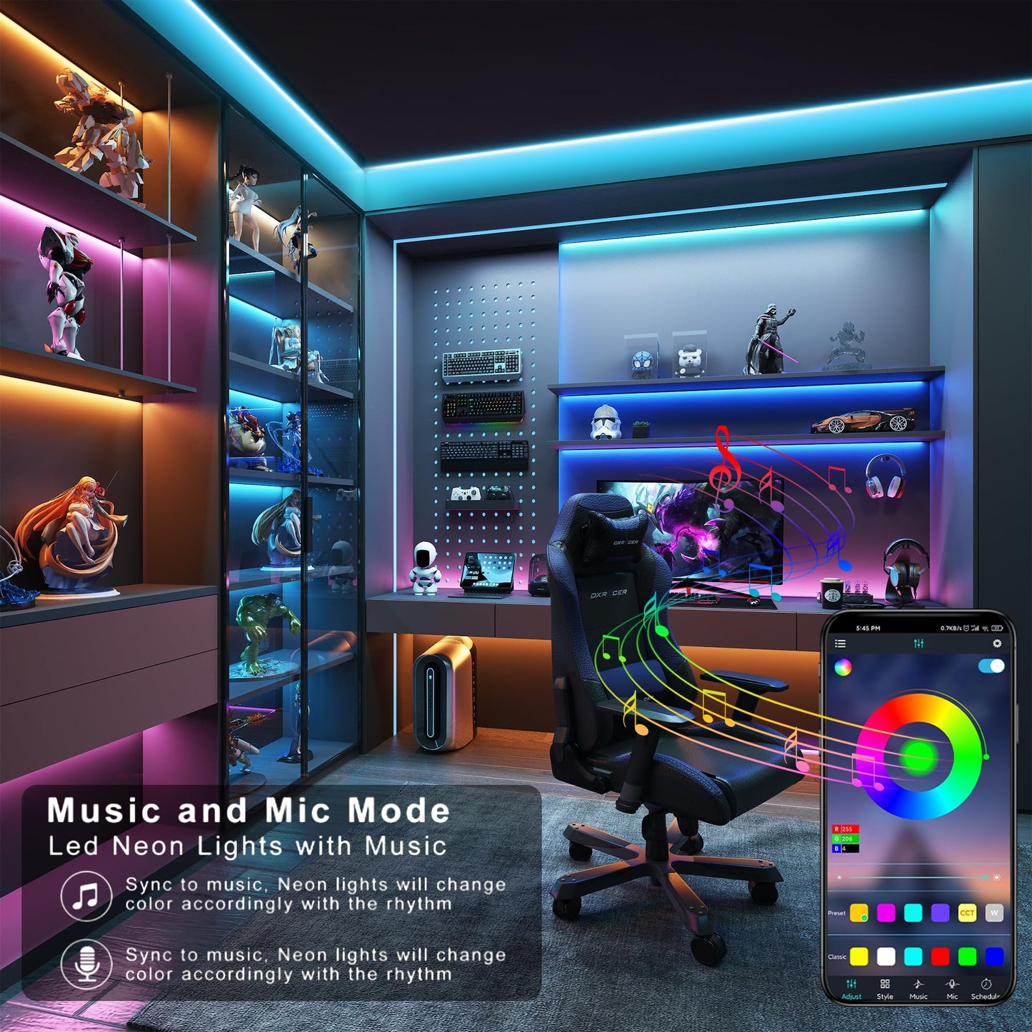 Ledagic RGB LED Strip Lights, 100ft (2 Rolls), 720 LEDs, Music Sync, Remote & App Control, White, Model Led-rgb09-1