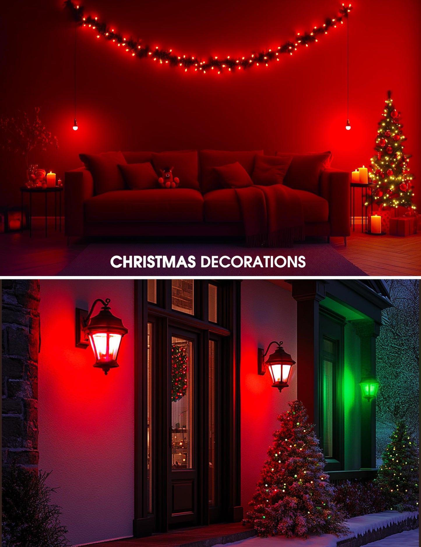 L LOHAS LED Red and Green Light Bulbs, A19 9W, 720LM, E26 Base, 4 Count Pack, Christmas Decoration
