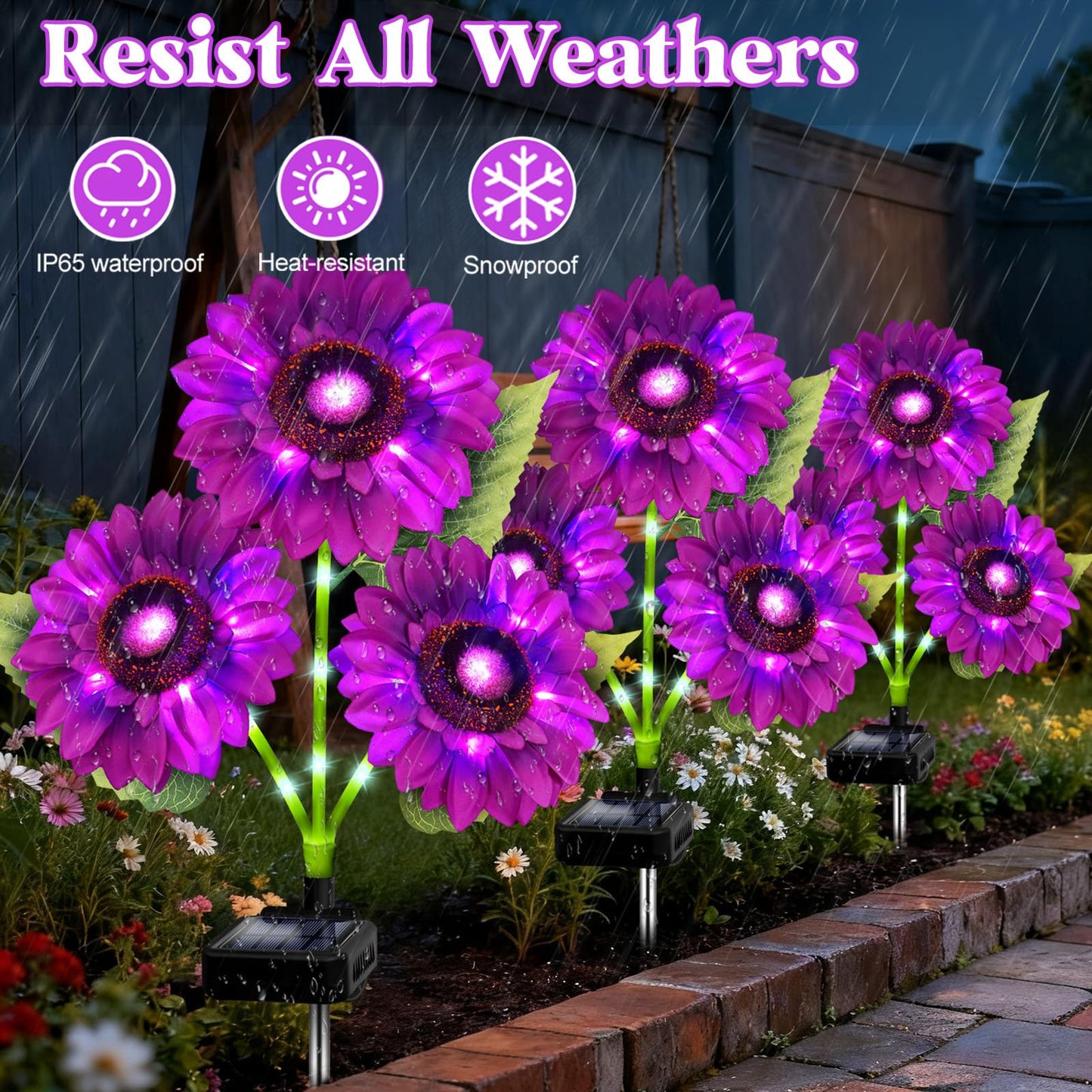 Solar Garden Lights Outdoor  3 Pack Sunflower Lights With 9 Large Purple Sunflower  Waterproof Garden Decor  Birthday Gifts For Mom Grandma  Decorative Solar Flowers For Pathway Patio Yard Decoration