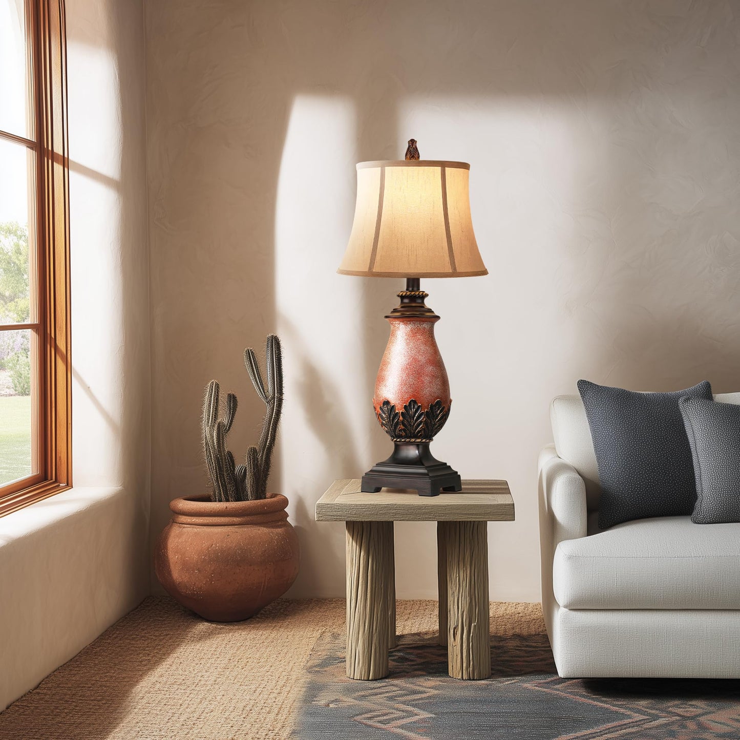 Hamucd 29in Tall Rustic Table Lamps Set of 2, Dimmable 3-Color Temperature, Light Brown, Antique Style for Living Room and Bedroom