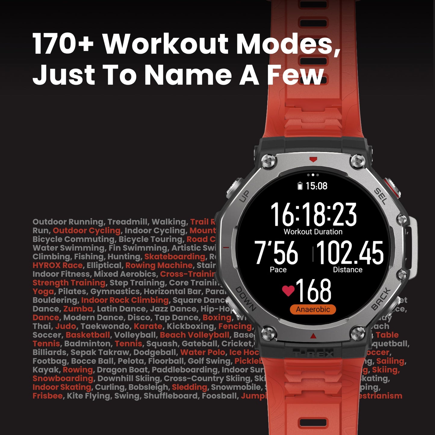 Amazfit T-Rex 3 Rugged/Military Smart Watch 48mm, 27 Day Battery, GPS (with Privacy), Offline Maps, 328 Feet Water-Resistant, 170 Fitness/Sport Modes, AI, Voice Control, for Android or iPhone, Lava