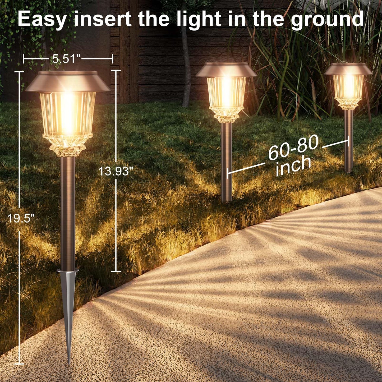 XMCOSY+ Solar Lights Outdoor LED 10-40 LM Dimmable, 4 Pack Copper Aluminum for Yard Pathway Garden Model SL-1802-00