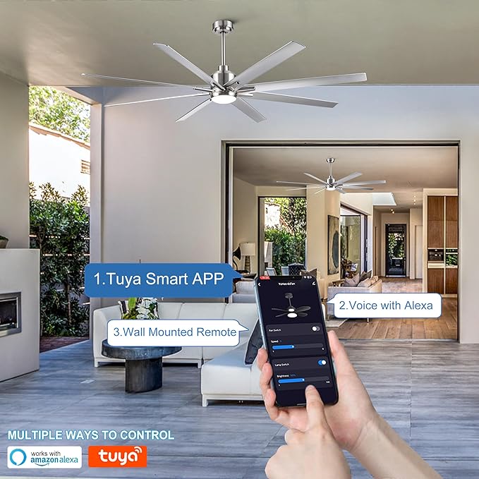 NicBex Ceiling Fan 72 Inch Indoor Modern Ceiling Fans with Integrated LED Light and Remote Control Ceiling Fan with 8 ABS Blades for Living Room, Bedroom, Silver