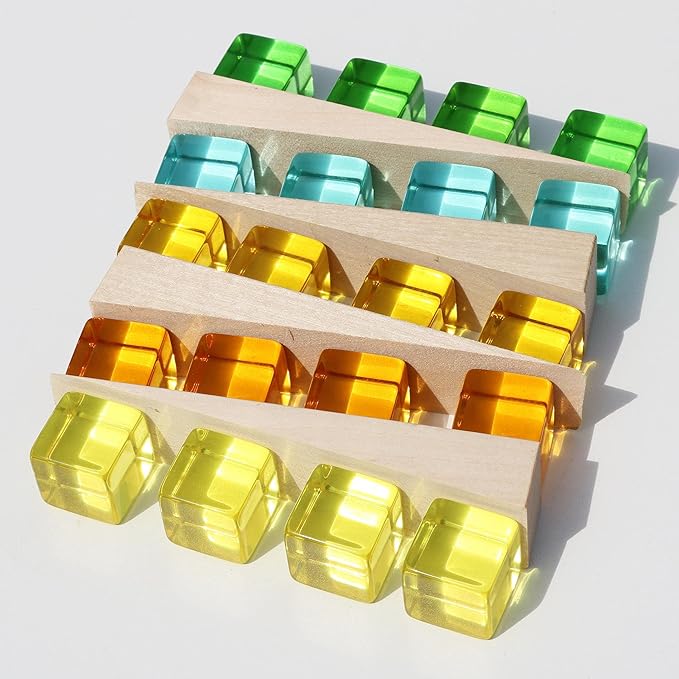 Candywood Rainbow Acrylic Gem Cubes Blocks Children Educational Sensory Training Crystal Toys Baby Learn Color Light Shadow Stacking Toys (10-Pcs)