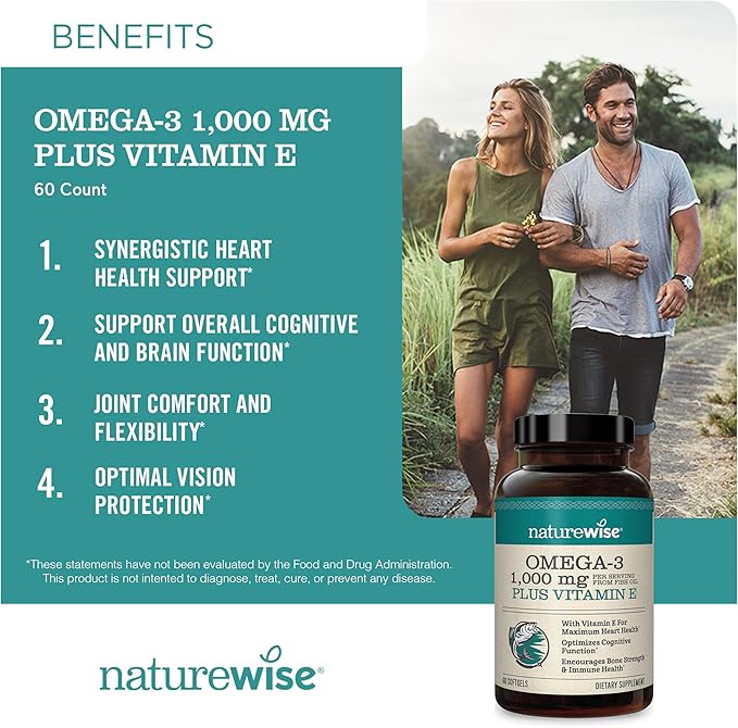 NatureWise High-Potency 1000mg Omega 3 with 600mg EPA, 400mg DHA, & Vitamin E & Vitamin D3 5000iu (125 mcg) 1 Year Supply for Healthy Muscle Function