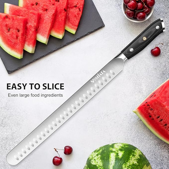 MOSFiATA Slicing Carving Knife,12" Professional Sharp Brisket Knife, High Carbon German Stainless Steel Kitchen Knives for Slicing Roasts, BBQ Meats, Fruits and Vegetables with Gift Box