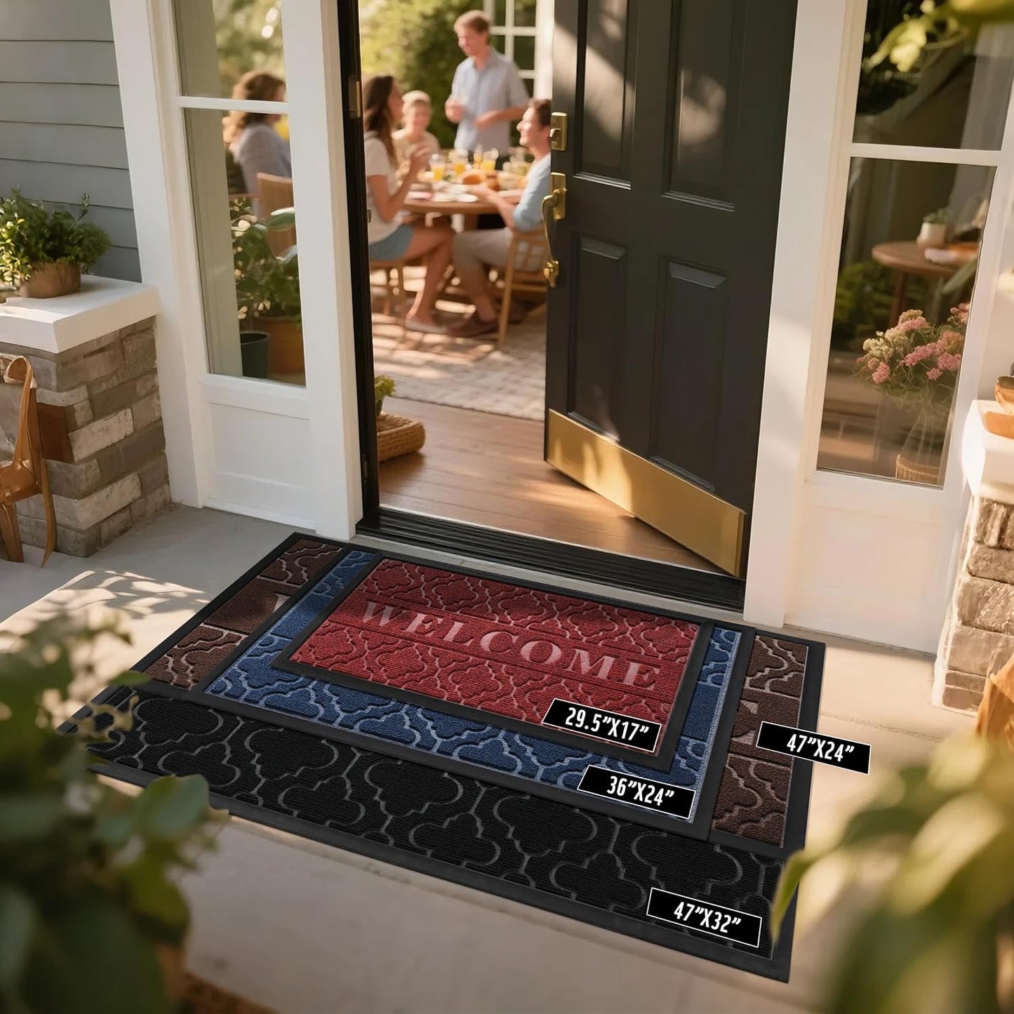 Yimobra Welcome Mat Outdoor Indoor, All-Season Waterproof Front Door Mat Outside Entrance, All-Weather Heavy Duty Non-Slip Doormat, Low Profile Porch Patio Entrance Mats, 36x24, Coffee