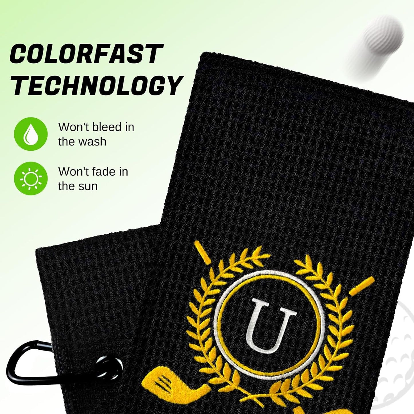 Personalized Golf Towels for Golf Bags - Microfiber Monogrammed Golf Towels for Men/Women, Retractable Brush Tool Kit with Club Groove Cleaner, Custom Golf Accessories for Golfers (Initial U)