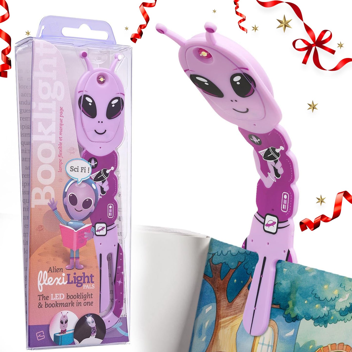 Gifts For Readers & Writers Led Reading Light - 2-In-1 Bookmark & Clip-On, Battery Operated, Alien Purple, Model 4947