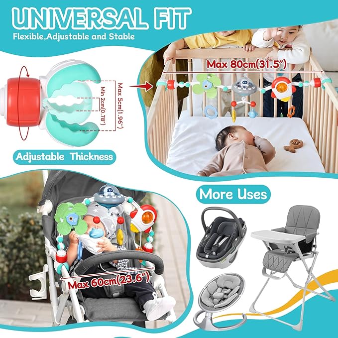 Orzbow Stroller Arch Toy for Baby, Musical Carseat Toys Hanging with Teething, Baby Mobile for Crib Bassinet Car Seat and Bouncer, Car Seat Activity Toy for Babies 0-12 Months