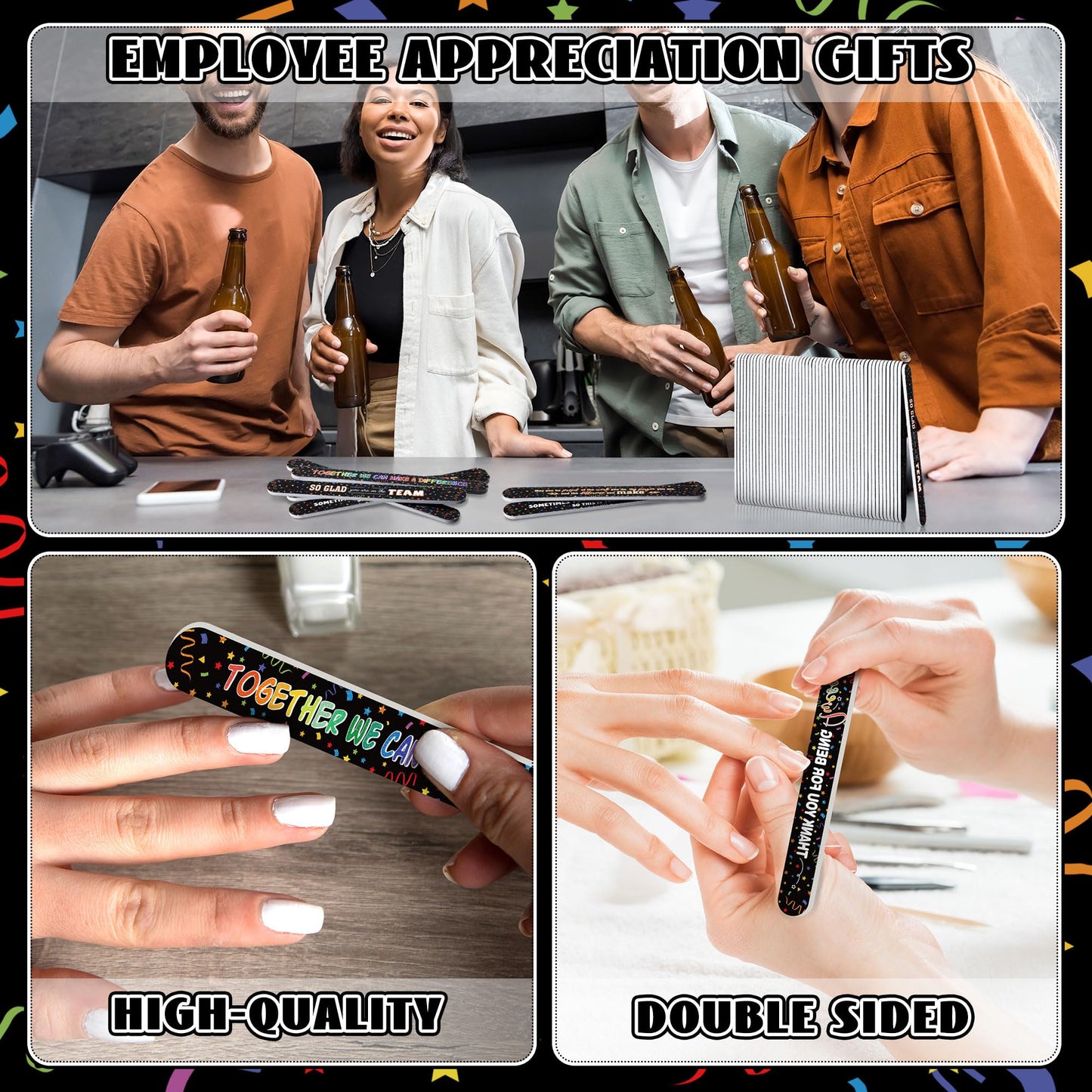 Lanties 50 Pack Employee Staff Appreciation Gifts Bulk Team Black Nail Files Emery Boards Thank You Gifts for Employee Coworkers