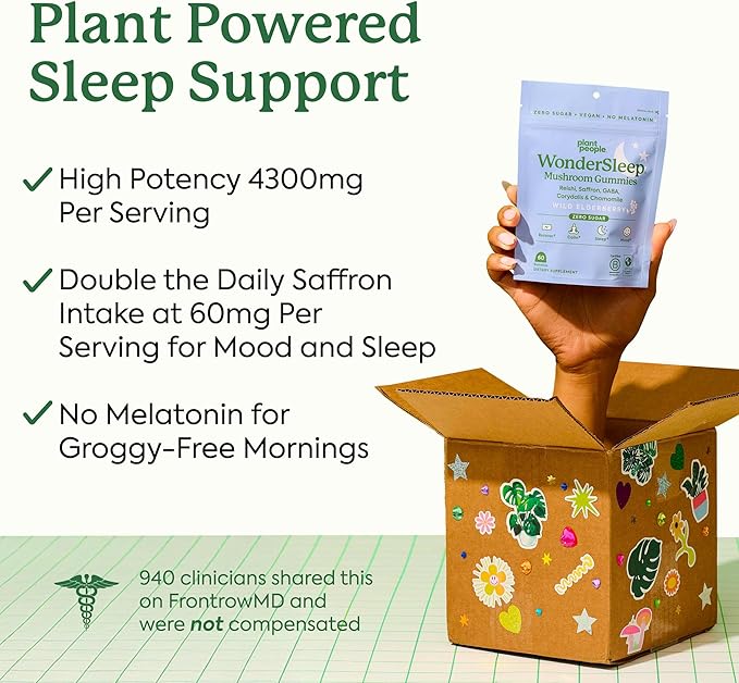 Plant People WonderSleep Mushroom Gummies Supplement for Sleep and Relaxation with Reishi Super Mushrooms, Wild Elderberry Flavor, No Sugar (60 Count)