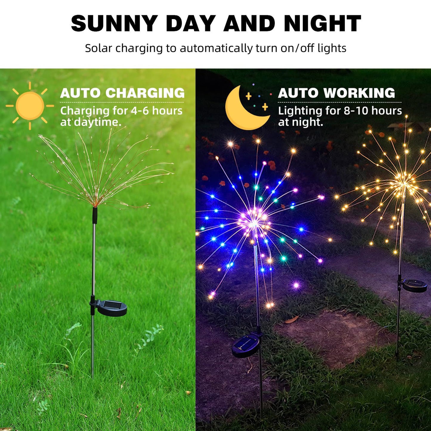 Yotozu 2 Pcs Solar Firework Light  Outdoor Solar Garden Decorative Lights 120 Led Powered 40 Copper Wires String Diy Landscape Light For Walkway Pathway Backyard Decoration Parties Perfect Gifts(Pink)