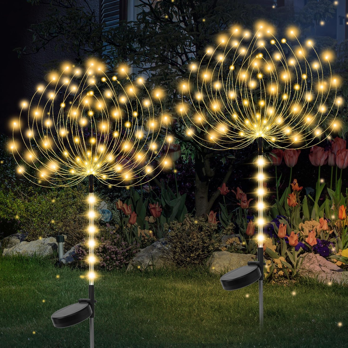 Garden Decor Solar Lights Outdoor 155Led 8 Lighting Modes Pole Light Waterproof Warm White Solar Garden Lights For Christmas  Halloween Decoration Yard  Patio  Porch Flower Pot Pathway (2Pack)