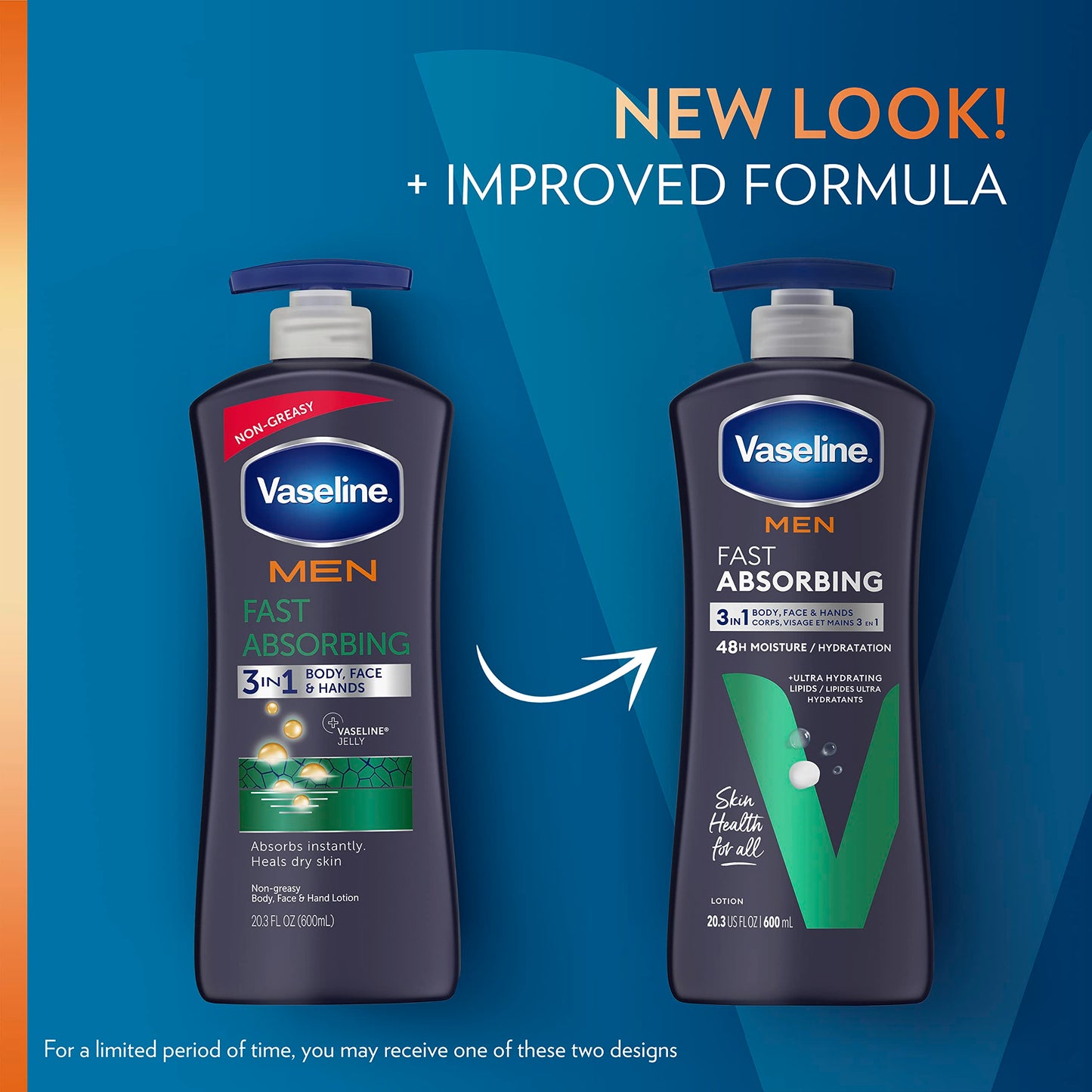 Vaseline Men Fast Absorbing 3-in-1 Face, Hands & Body Lotion for Men, For Dry Skin, Absorbs in Just 15 Seconds for Moisturized S