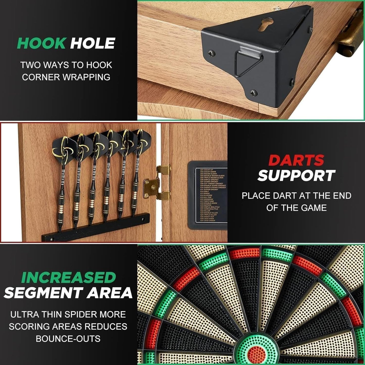 Electronic Dartboard Cabinet Set, Double Wood Door Panel Electric Darts Machine, Multiple Styles Smart Dartboard Darts Game with LED Display for Parties and Game Nights. ﻿