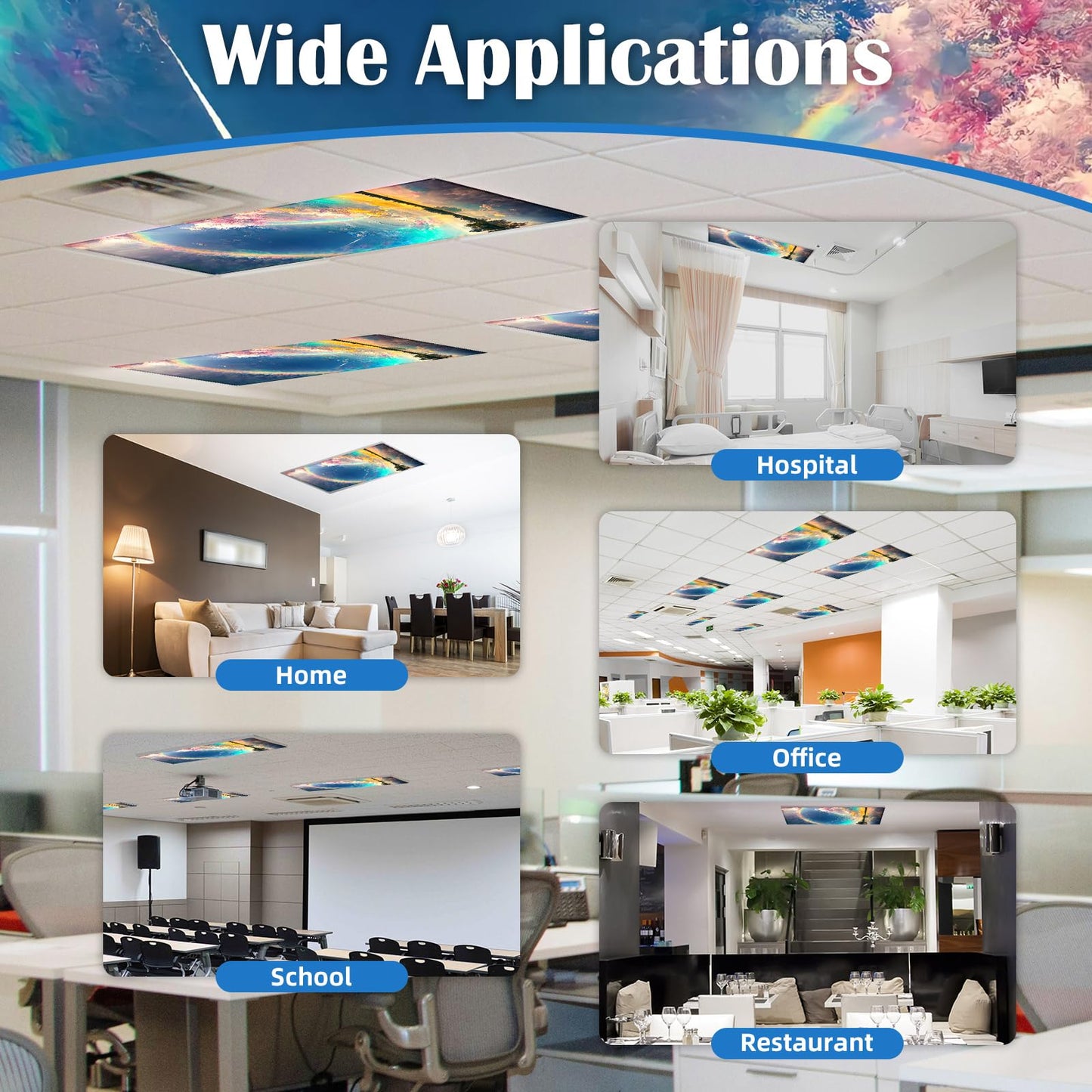 ANGSYLTH 4 Pcs Fluorescent Light Covers - Classroom, Office 4 x 2 Feet Flame Retardant Magnetic Covers for Ceiling Lights Filters (Auspiciousness Clouds)
