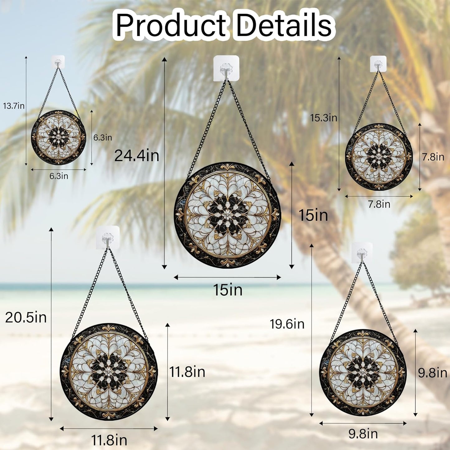 Stained Glass Window Hanging, Black and White Gold Boho Pattern Suncatcher for Doors Window Home Abstract Flower Sun Catchers Decor Mother's Day Birthday Gifts for Women, Men Mom 9.8 in