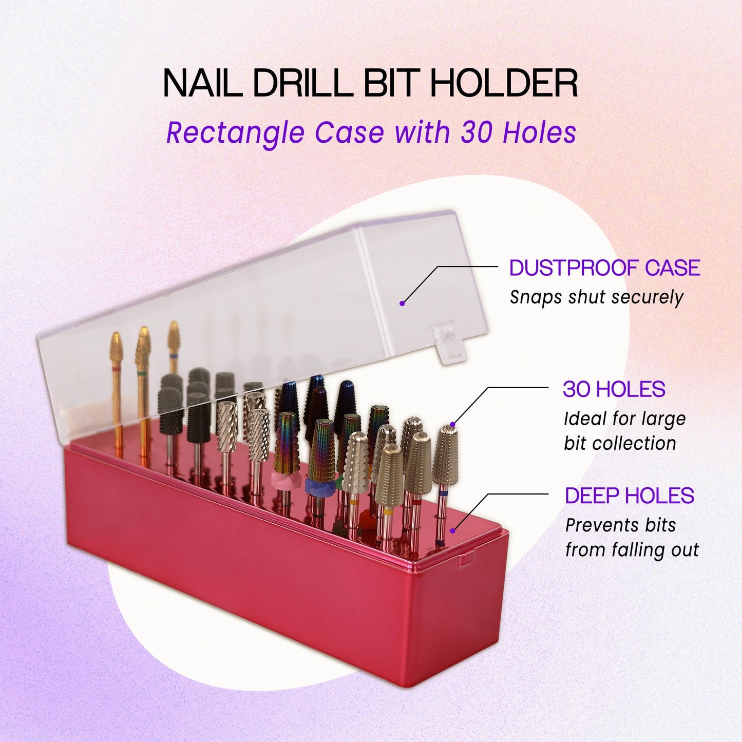 PANA Rectangle Nail Drill Bit Holder Display Organizer Case - Dustproof Carbide Bit Storage Container Box For Manicure Tools Nai