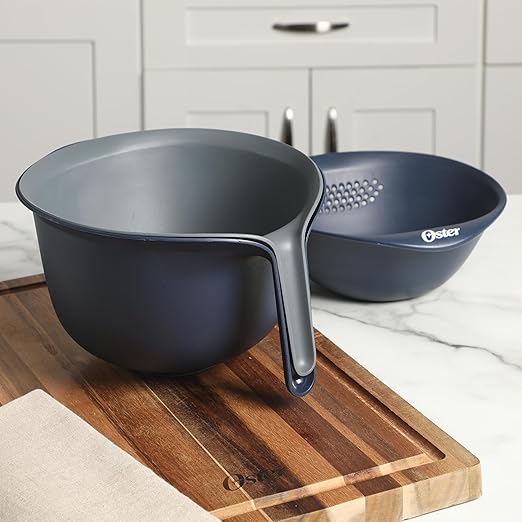 Oster Bluemarine 3 Piece PP Stackable Space-Saving Colander and Mixing Bowl Set