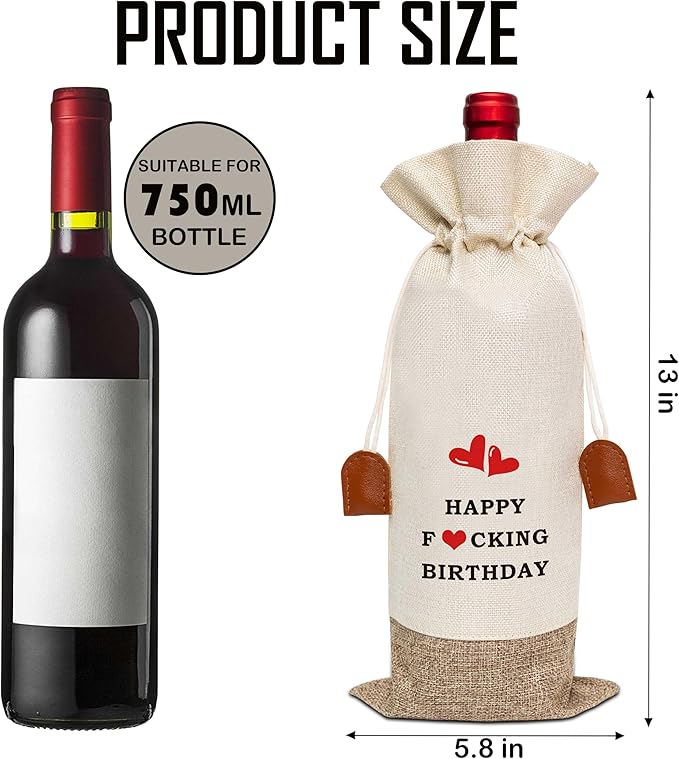 Funny Birthday Wine Bag, Cotton Linen Wine Gift Bag With Drawstring, Wine Champagne Bottle Gift Bag, Birthday Gifts Ideas for Men Woman Her Girl Friend Sister, Birthday Party Favors-34