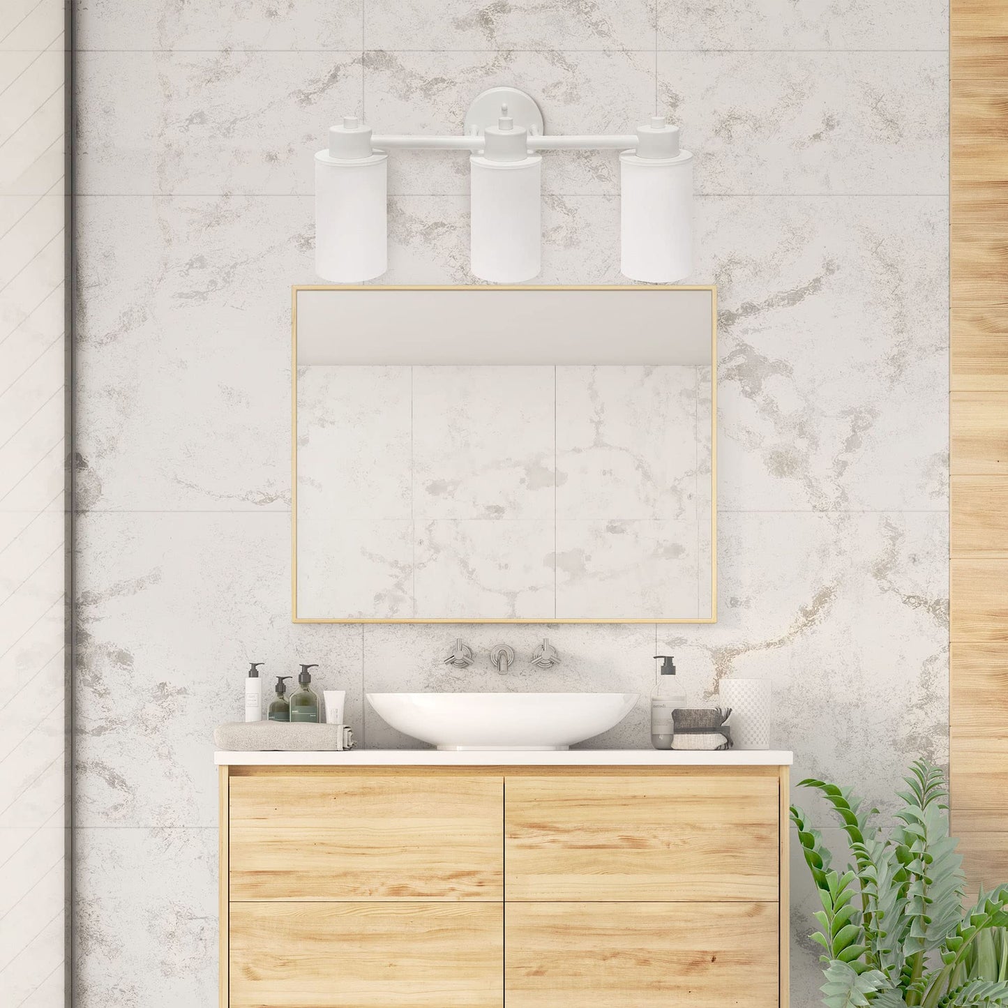 Lalia Home Vanity Light Fixture, Three Light Metal & Opaque Glass, 20.75inL x 6.5inW x 10inH, White, Model 1270-LHV-100